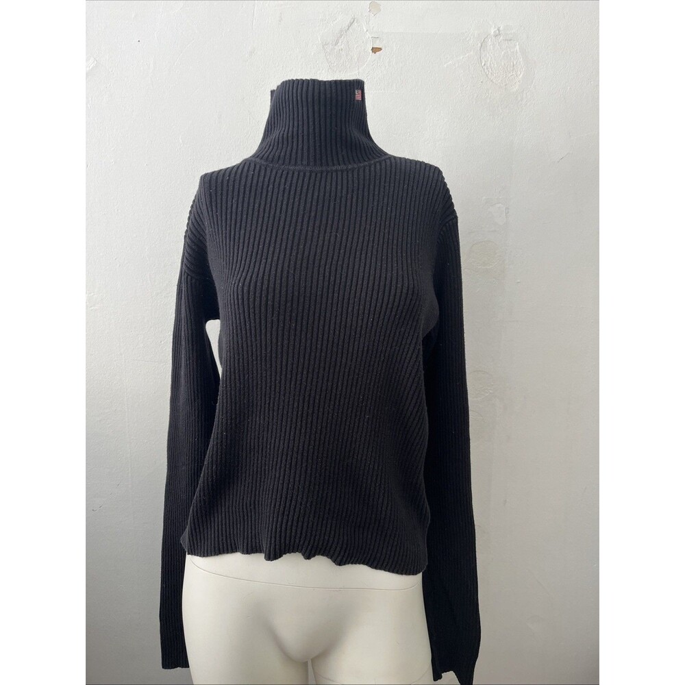 Vtg 80s Ralph Lauren Turtleneck L  Black Ribbed 90s classic minimalism logo work